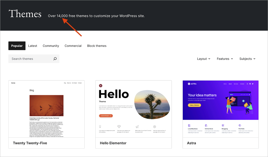 The official WordPress theme directory currently contains over 14,000 free themes