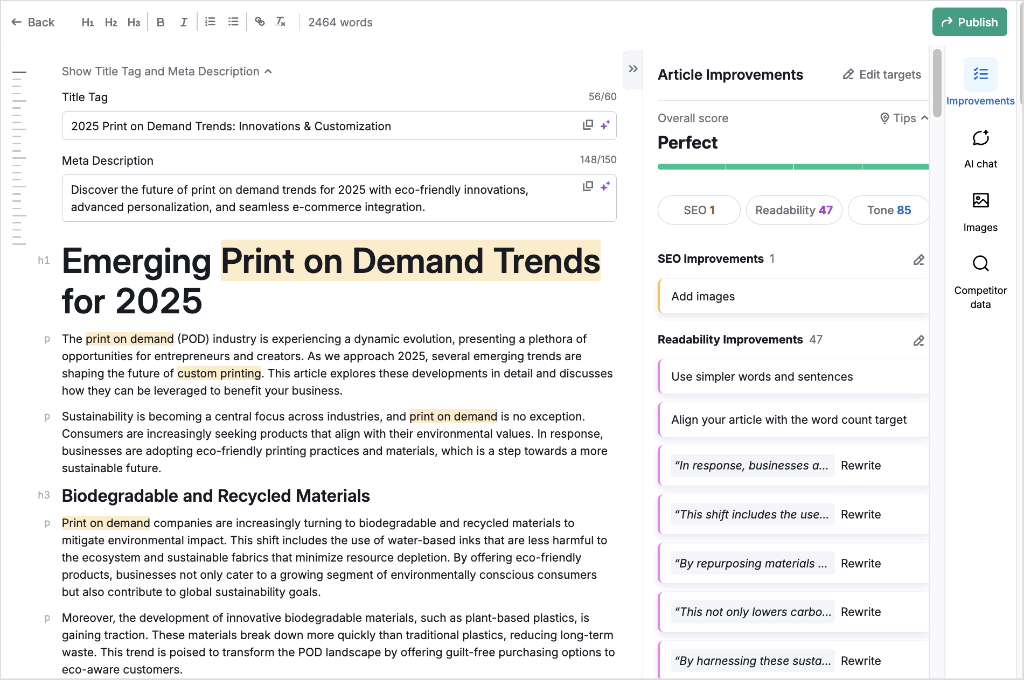 Using Semrush's AI Article Generator to create an SEO-optimized blog post