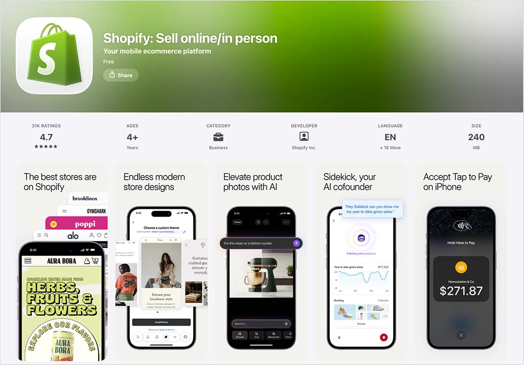 The iOS app for Shopify