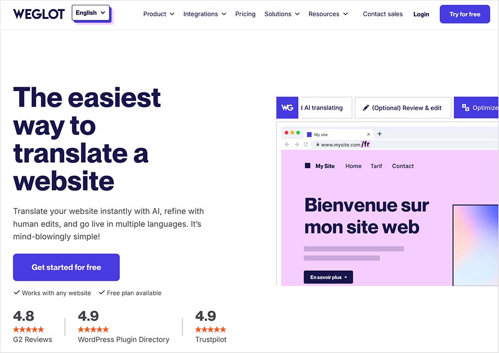 The Weglot translation tool