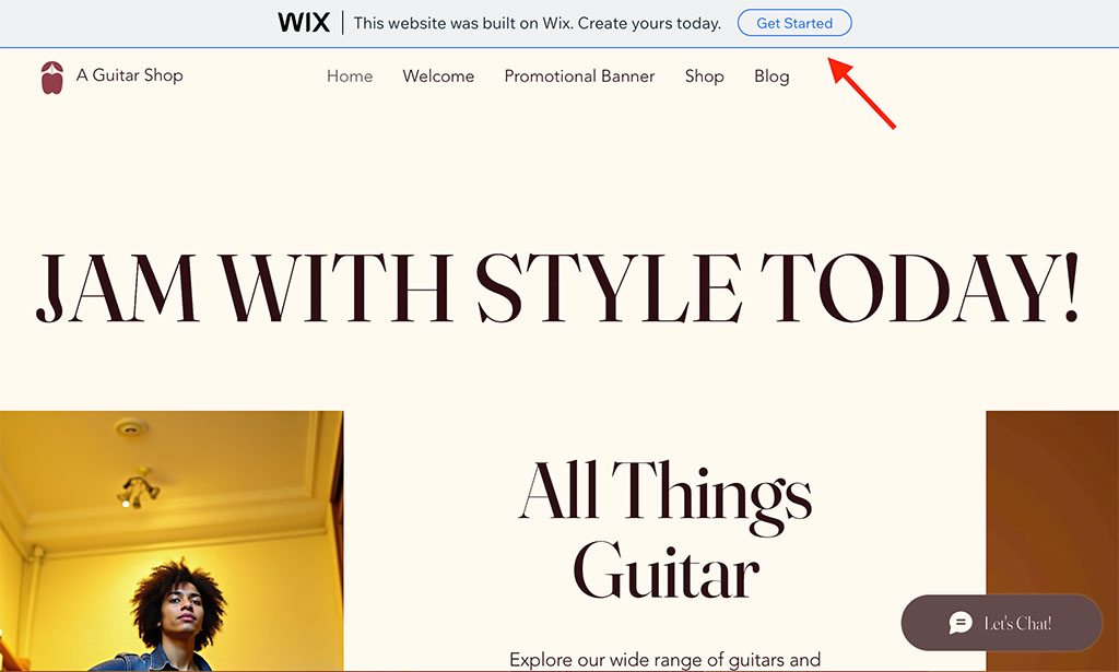 Prominent advertising on a free site created with Wix