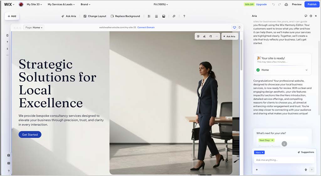 Starting a Wix website using its AI features