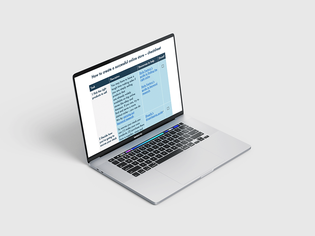 Cheatsheets in the Shopify Startup Kit