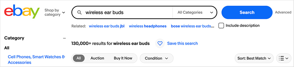 Search results in eBay