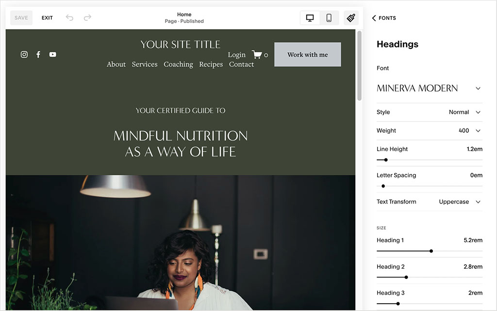 Editing font styles in Squarespace is usually easier than in WordPress