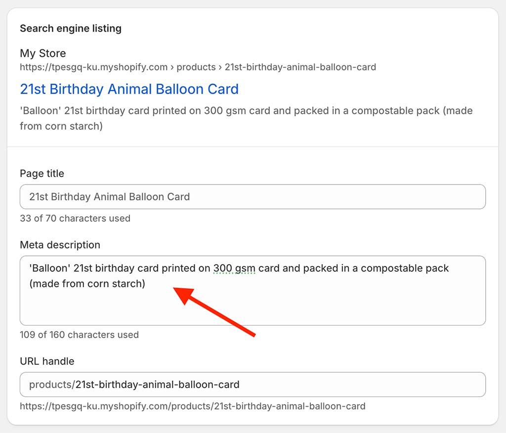 Editing meta descriptions in Shopify.