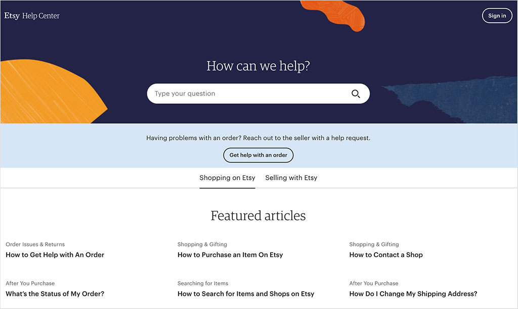 The Etsy help center
