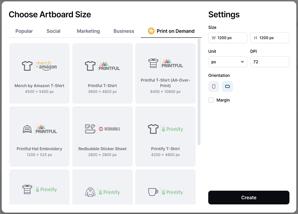 POD presets in Kittl