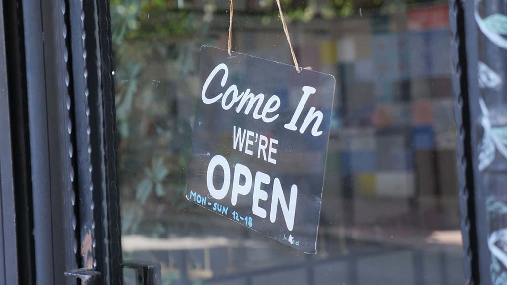 A shop 'open' sign.