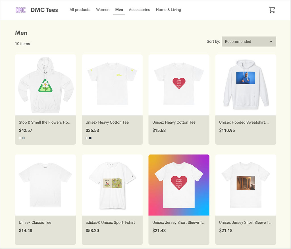 A simple store built with Printify's 'Pop-up Store' feature