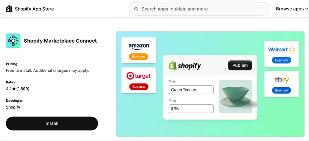 The 'Shopify Marketplace Connect' app (formerly 'Codisto') in the Shopify app store.