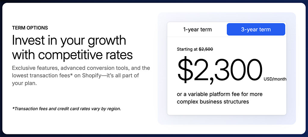 Shopify Plus pricing