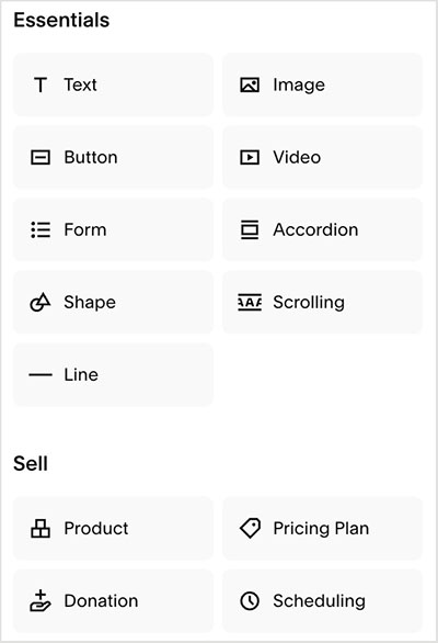 Content blocks in Squarespace.