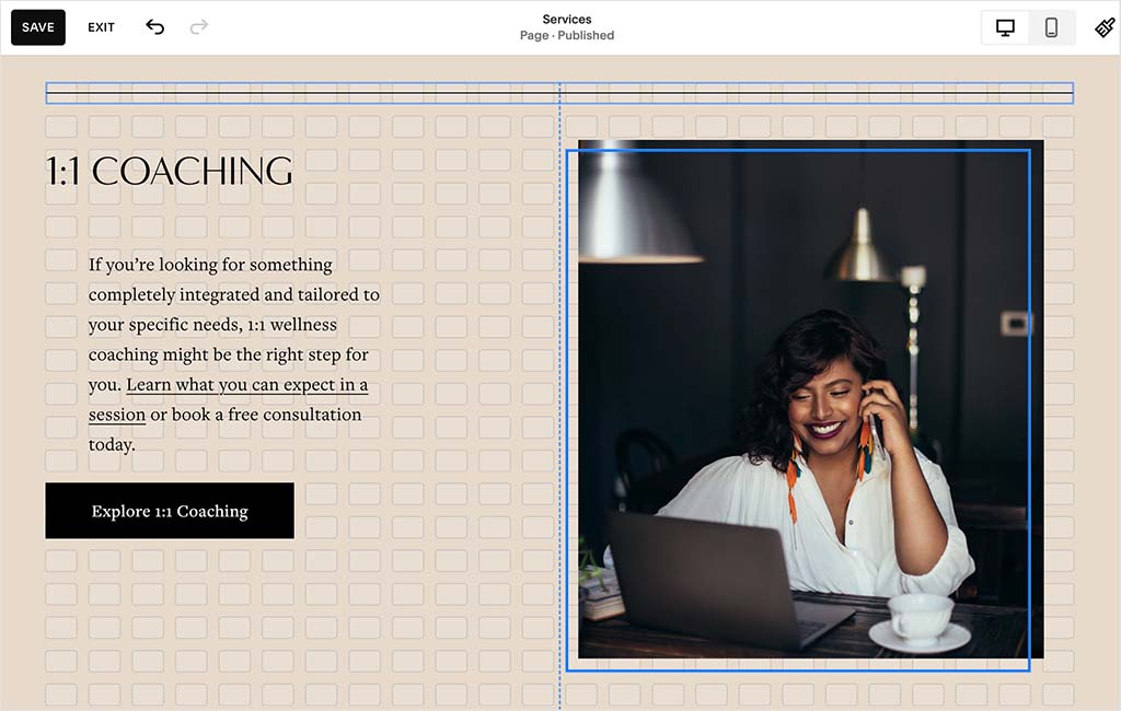 Positioning elements using Squarespace's snap-to-grid Fluid Engine page editor