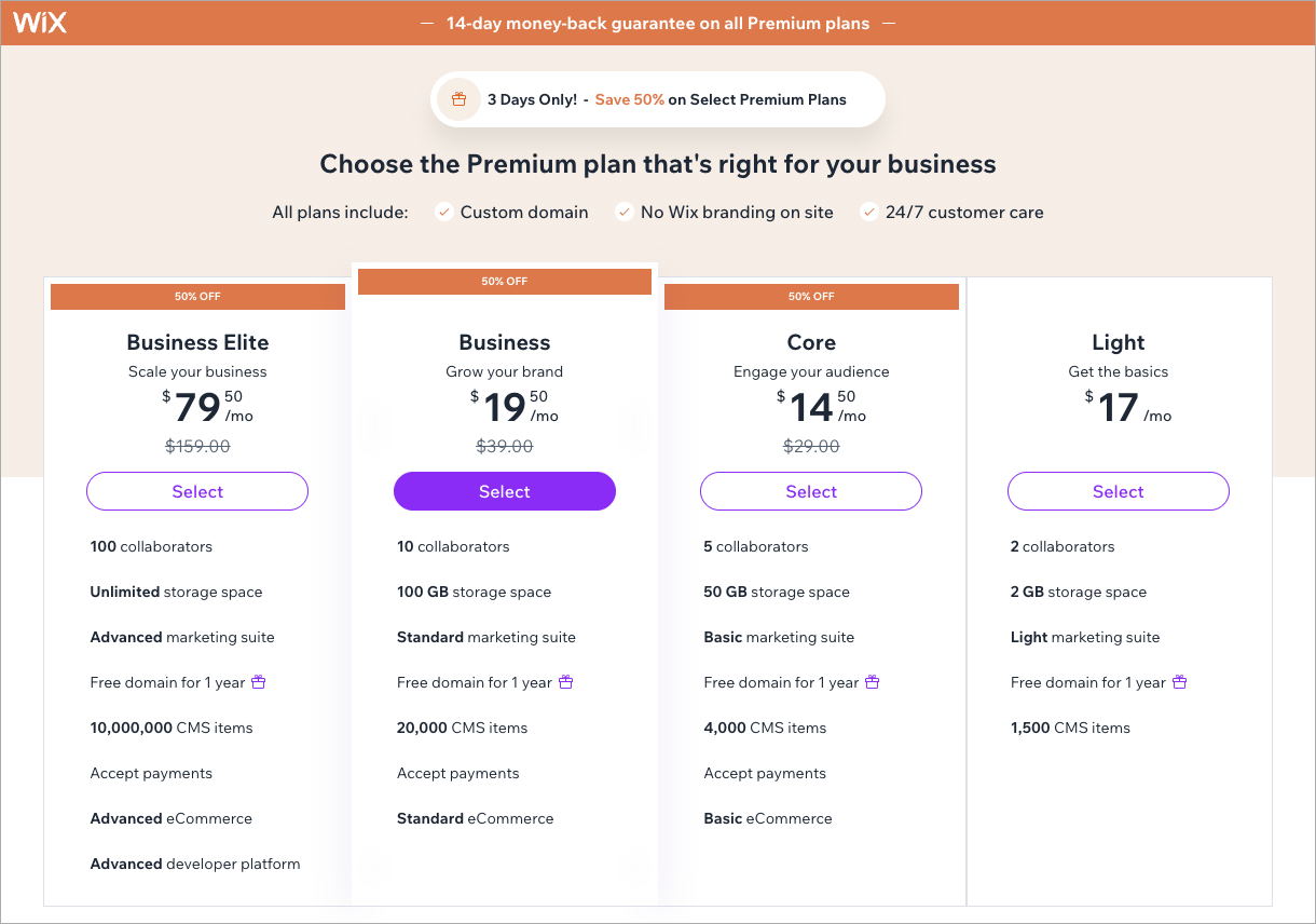 Choosing a billing cycle in Wix