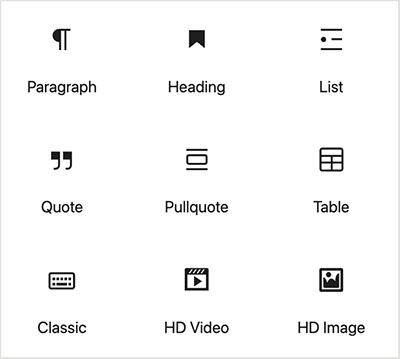 Content blocks in the Gutenberg editor