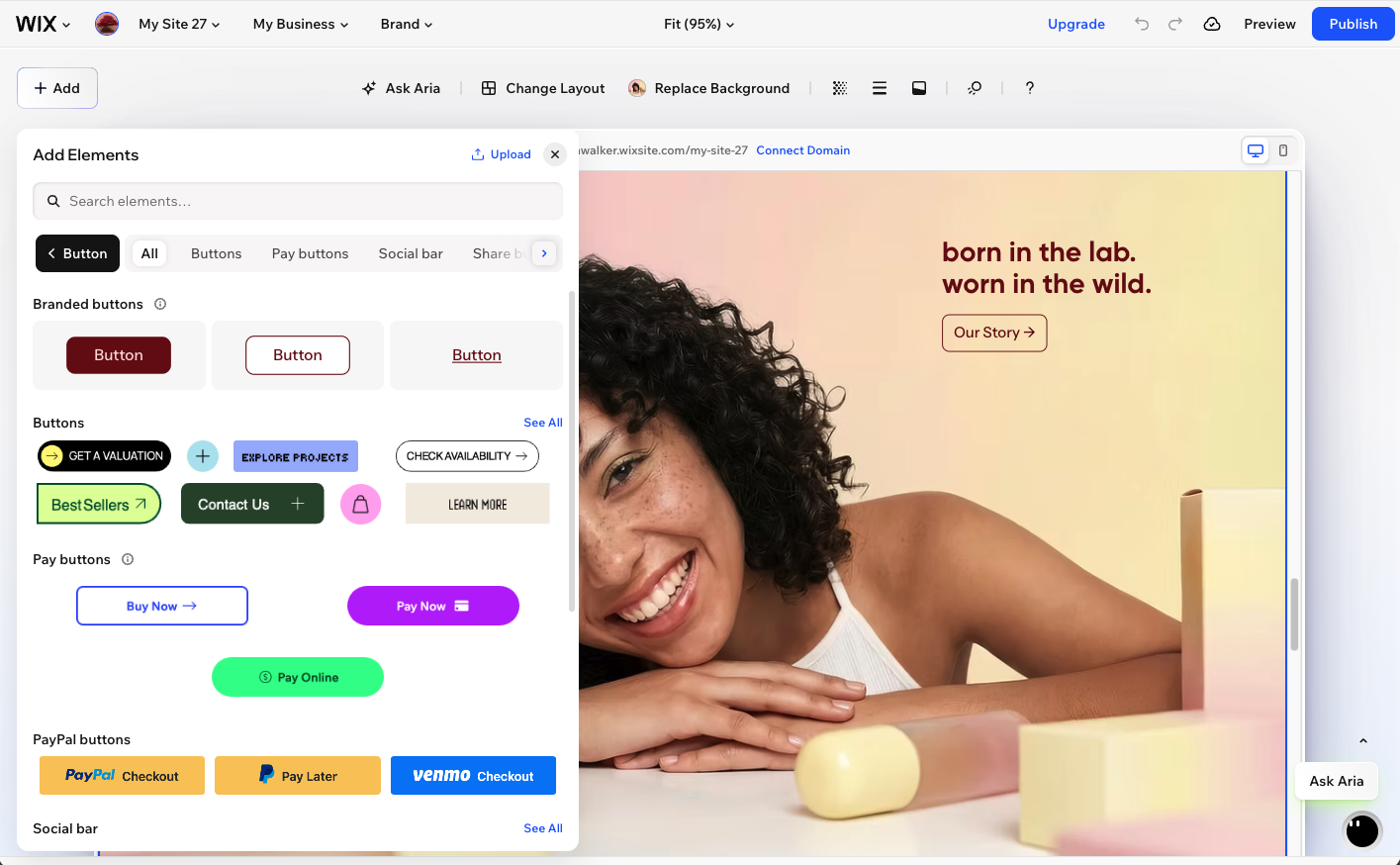 The Wix editing interface