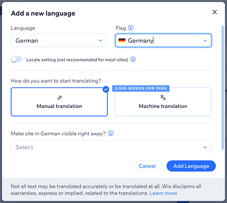 Adding language with Wix Multilingual
