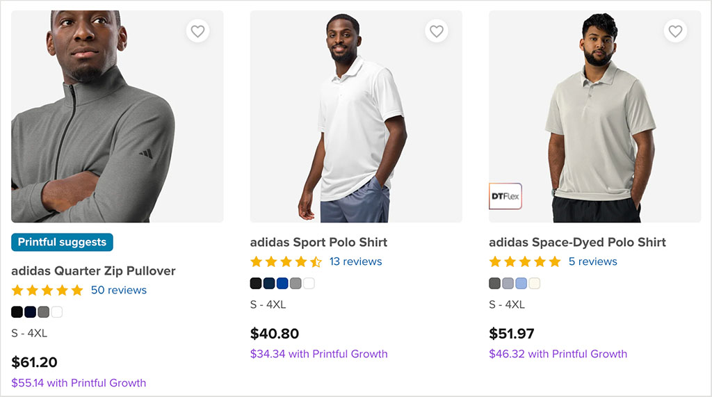 Adidas products in Printful