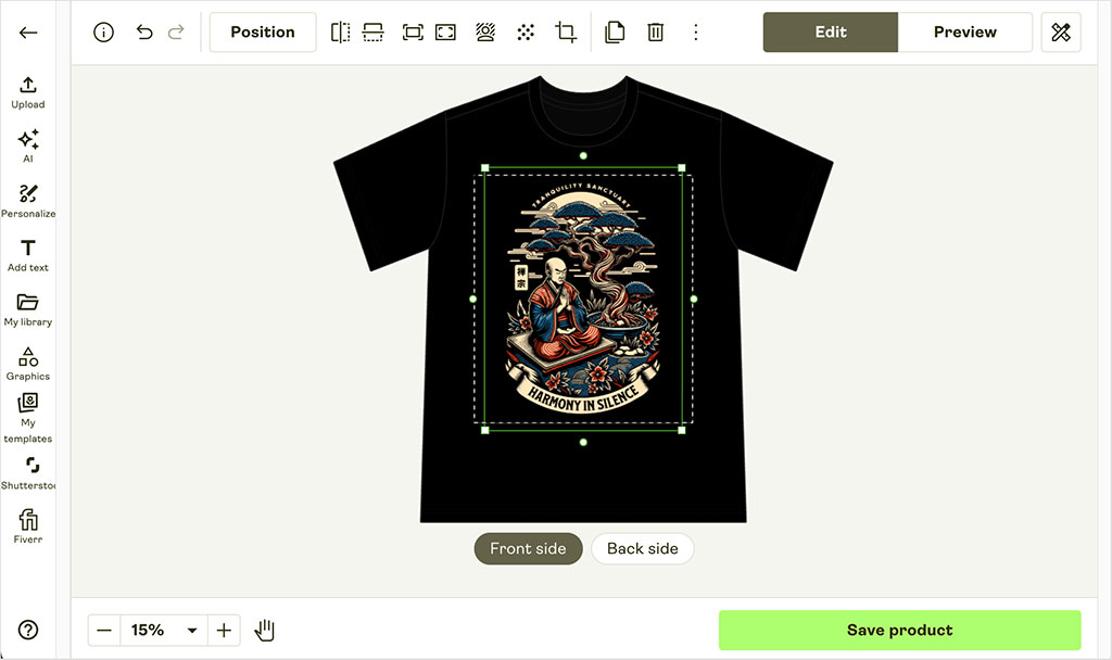 Designing a product in Printify