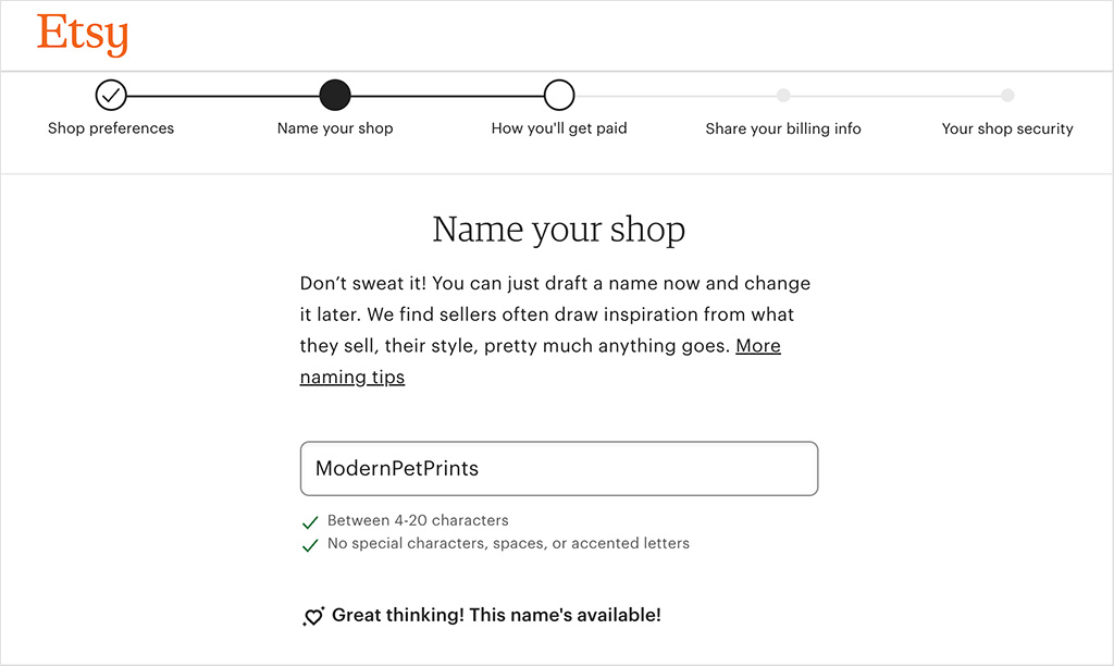 Etsy shop setup steps