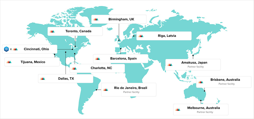 Map of Printful fulfillment centers
