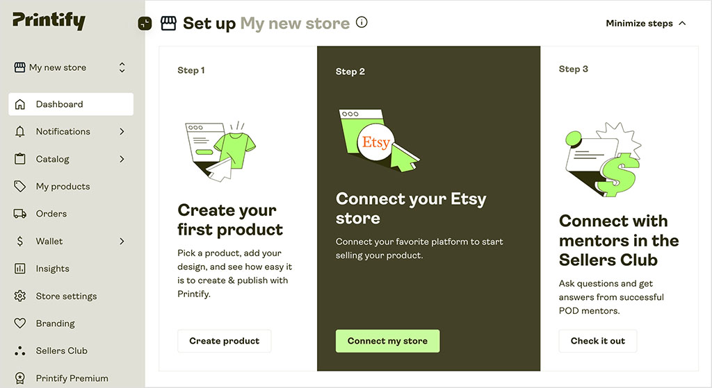 Printify dashboard