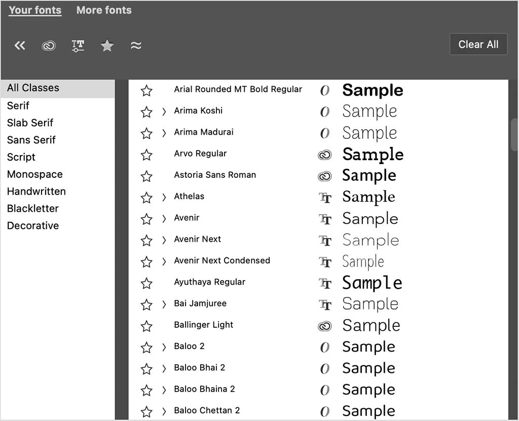 Accessing font options in Photoshop.