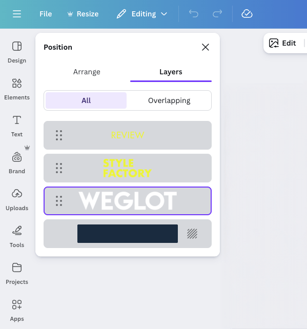 Arranging layers in Canva