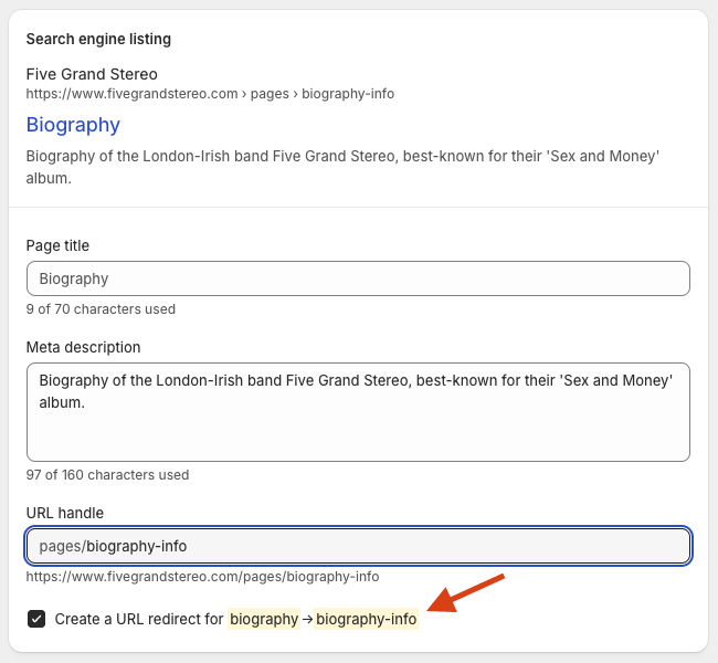 Automatic 301 redirect creation in Shopify
