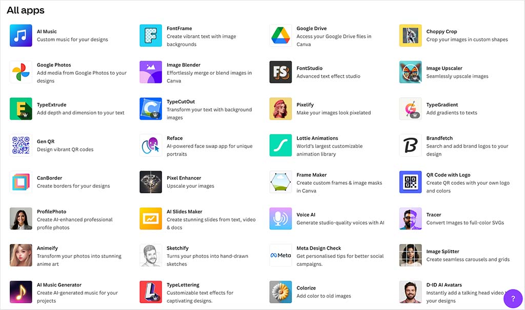 Canva's app library