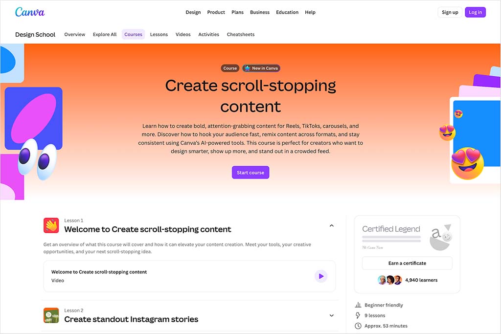 One of the many design courses available in Canva's help center