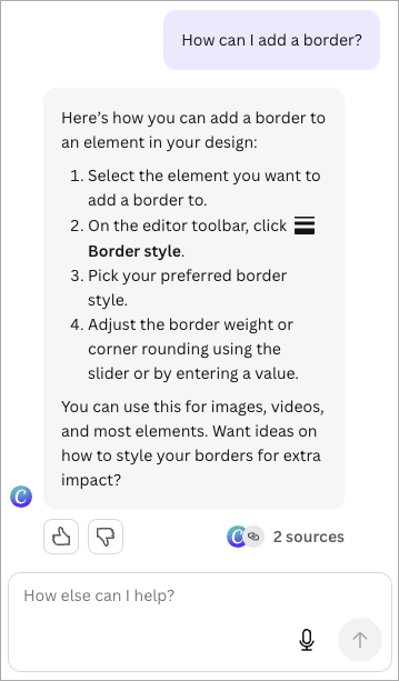 Canva's Help Assistant in use