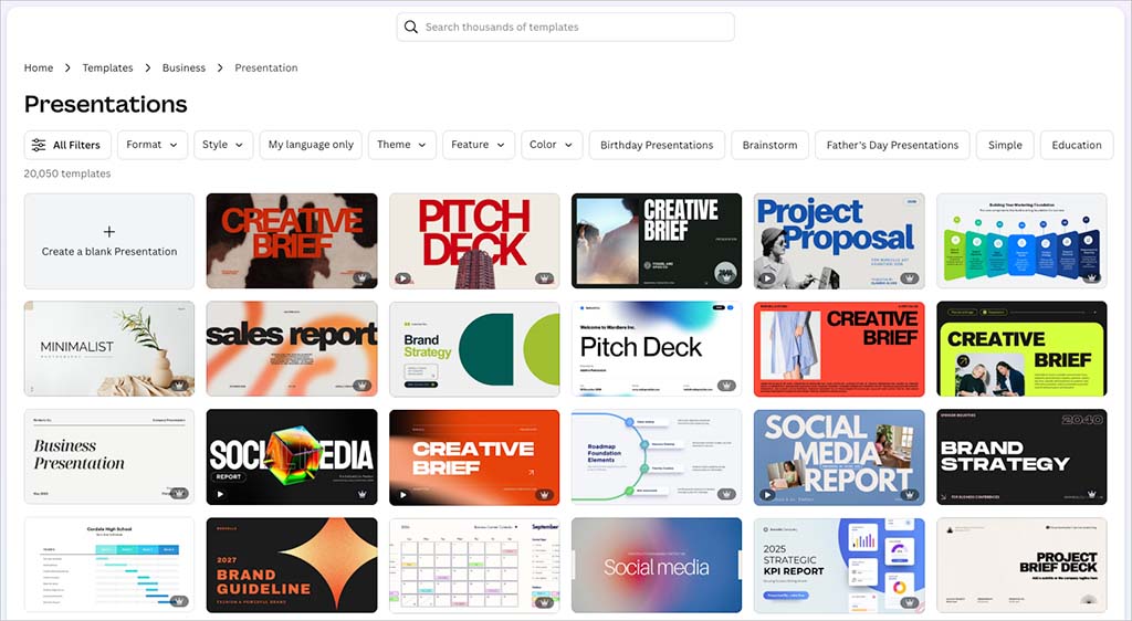 Browsing Canva templates
