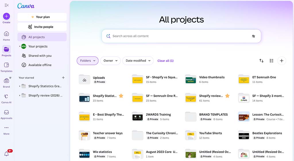 Canva's 'Projects' section.