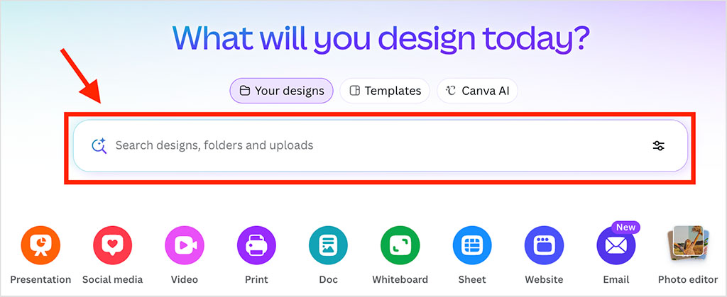 Searching for Canva templates