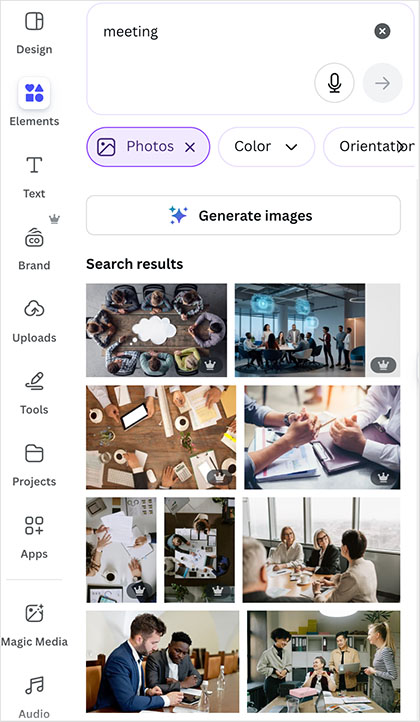 Browsing stock photos in Canva