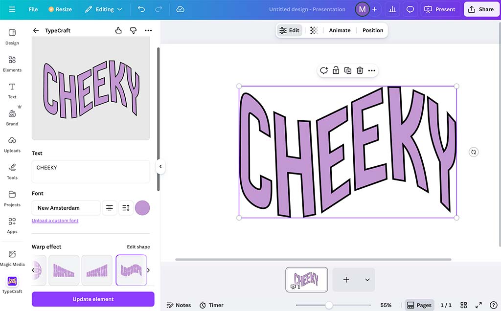 Using Canva's 'TypeCraft' text editing app