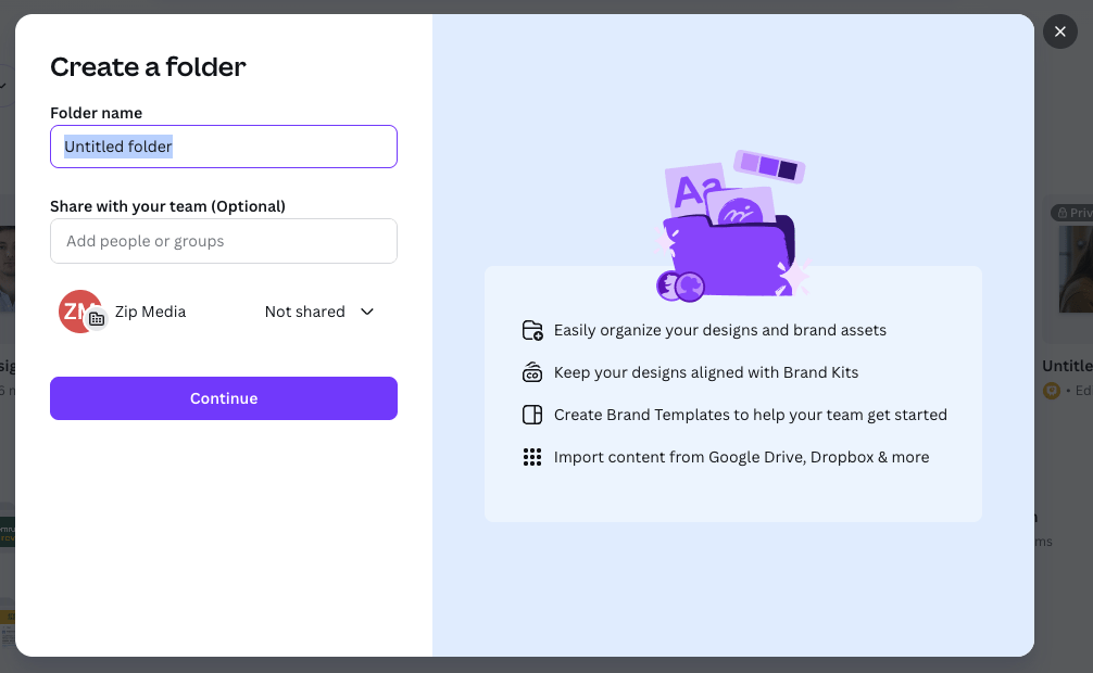 Creating and sharing folders in Canva