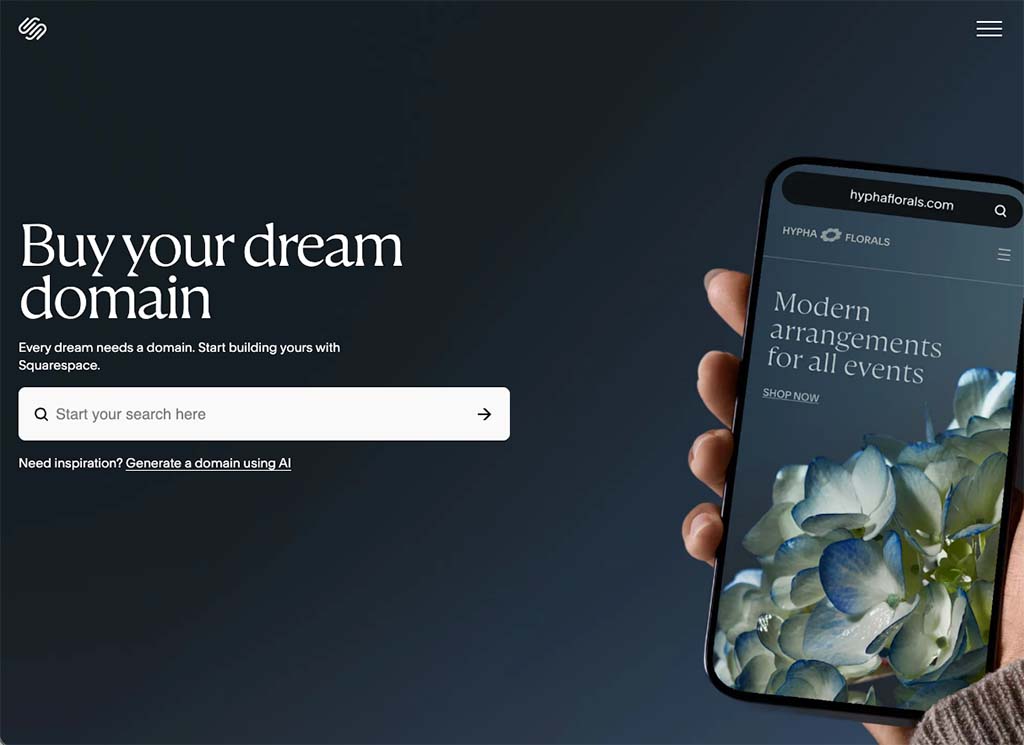Registering a custom domain name with Squarespace