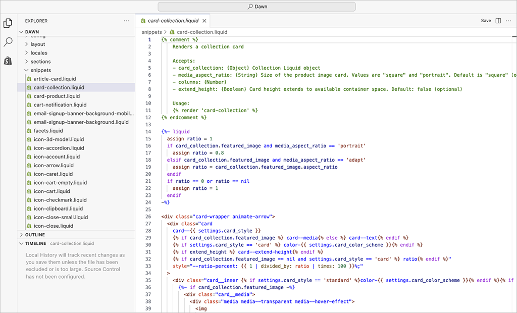 Editing a Shopify template's code