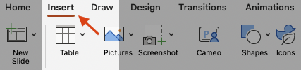 Inserting elements in PowerPoint