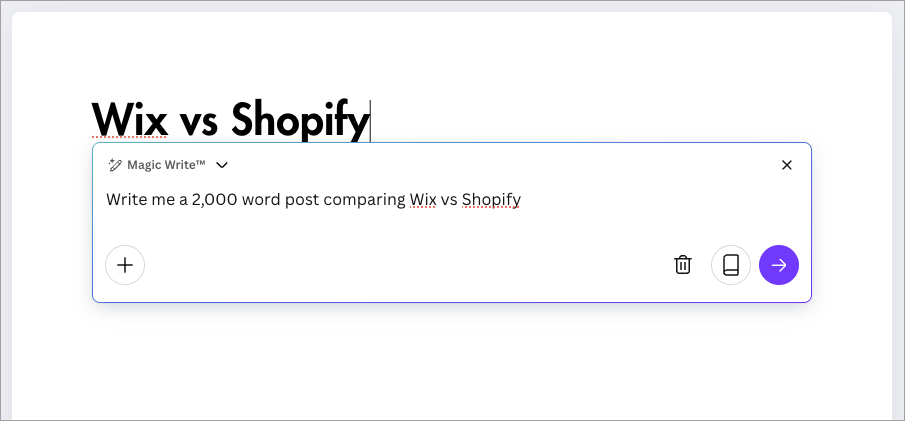 Testing the Magic Write feature in Canva Docs