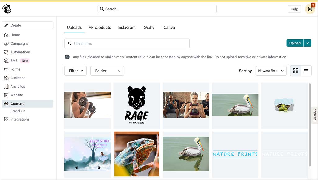 Mailchimp's 'content studio'.