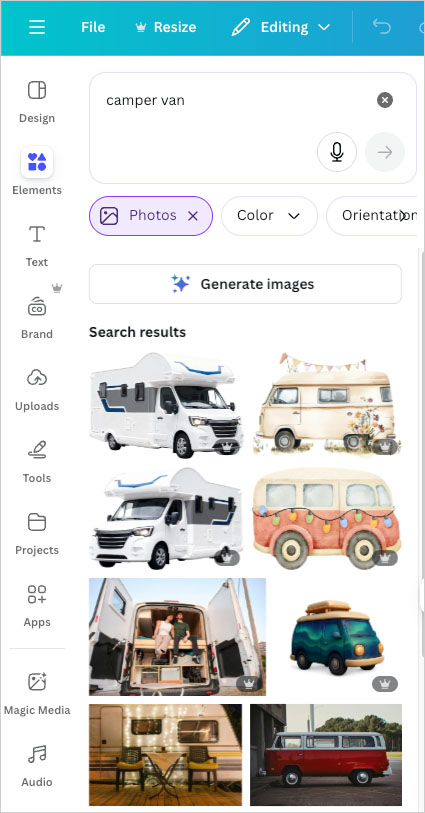 Searching for images in Canva