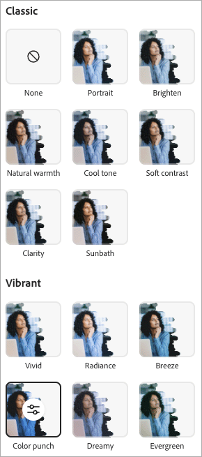 Photo filters in ADobe Express
