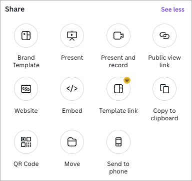 Some of the presentation sharing options available in Canva