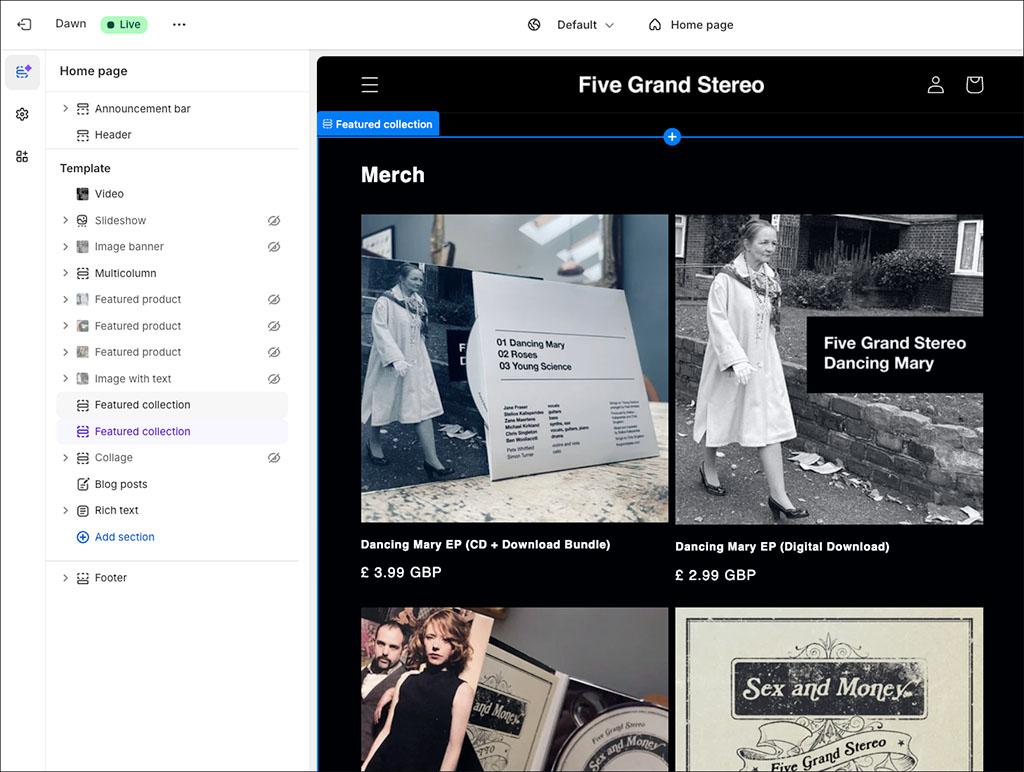 Shopify's drag-and-drop editor