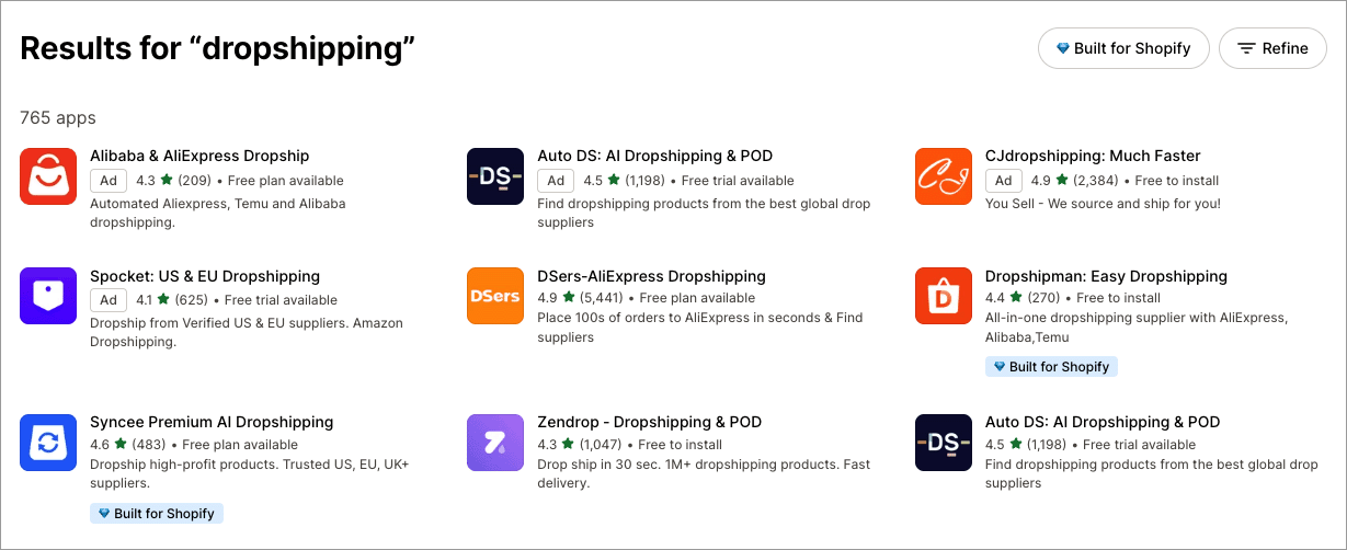 Shopify dropshipping apps