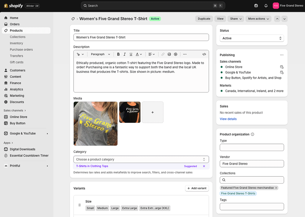 The Shopify interface